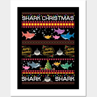 Shark Christmas T shirt Funny For Cat Lovers Posters and Art